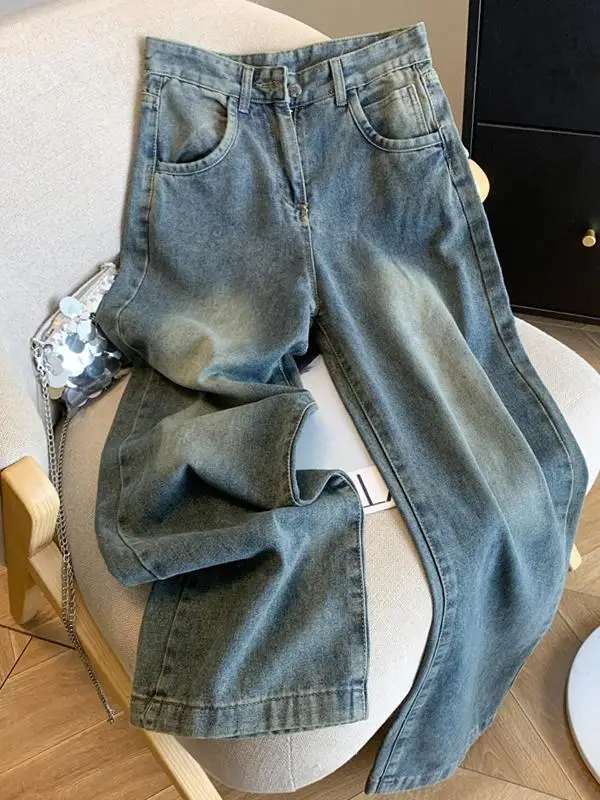 

Мужские джинсы в стиле ретро, синие, из денима, весна-осень, модные, брендовые, свободного кроя, прямые, повседневные, длинные брюки