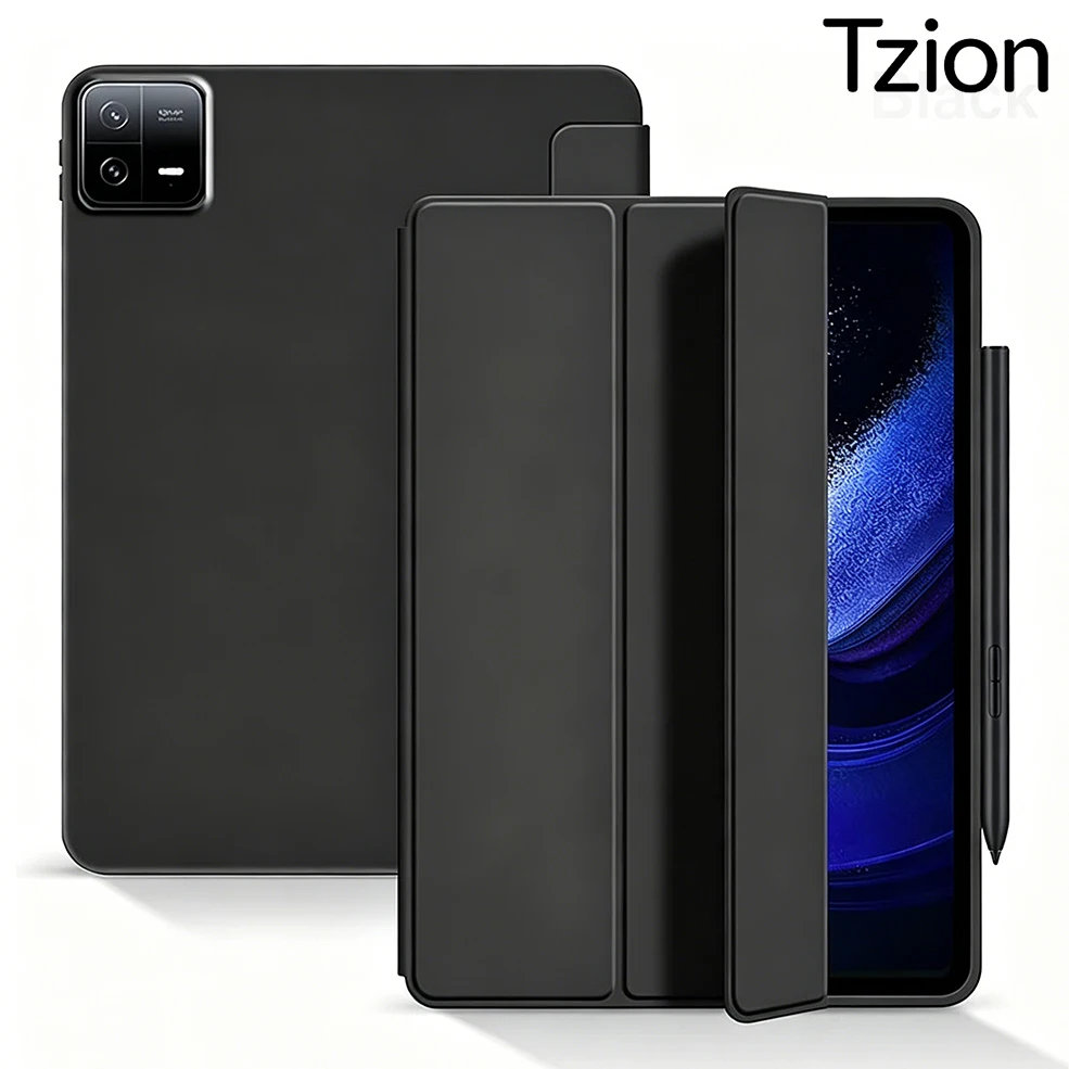 For Xiaomi Pad 6 / 6 Pro 2023 11-inch , Soft Silicone Tablet Case Ultra Thin Trifold Stand PU Leather Protective Flip Cover