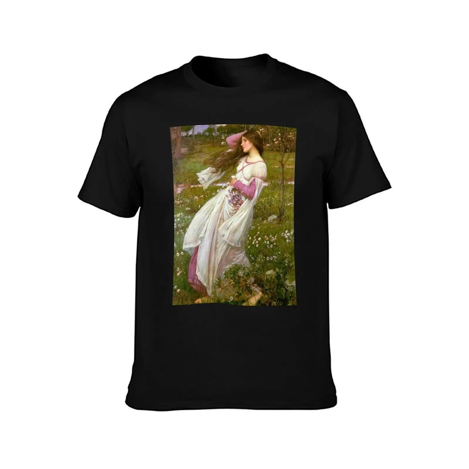 Vintage John William Waterhouse - Windswept 1903 Fine Art T-Shirt Plus Size Simple Casual Top T-Shirt