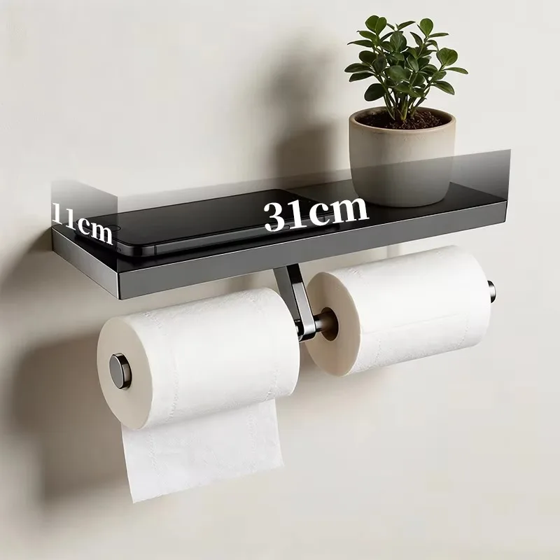 Practical 304 stainless steel square dual-purpose mobile phone tissue holder toilet wall-mounted modern design environmental pr