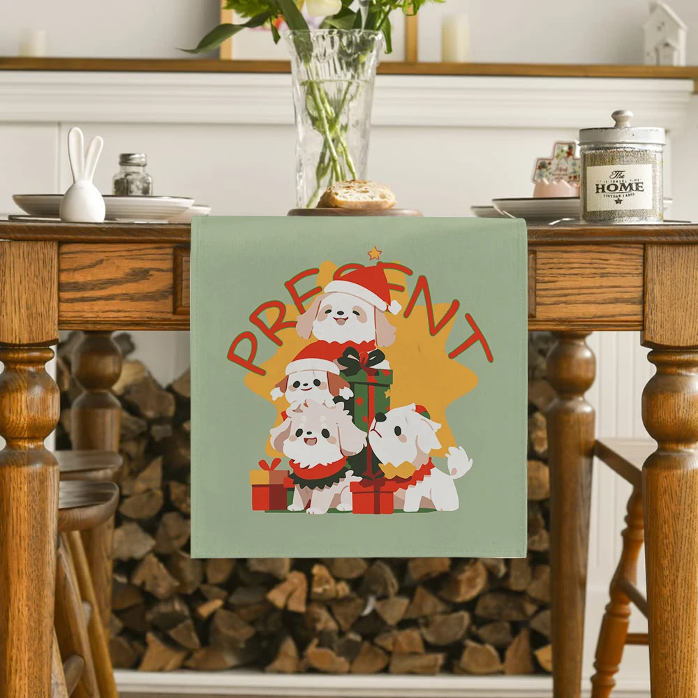 Christmas Cartoon Christmas Gift Bear Table Runner Home Wedding Centerpieces Decoration Party Table Runners Dining Long Cloth