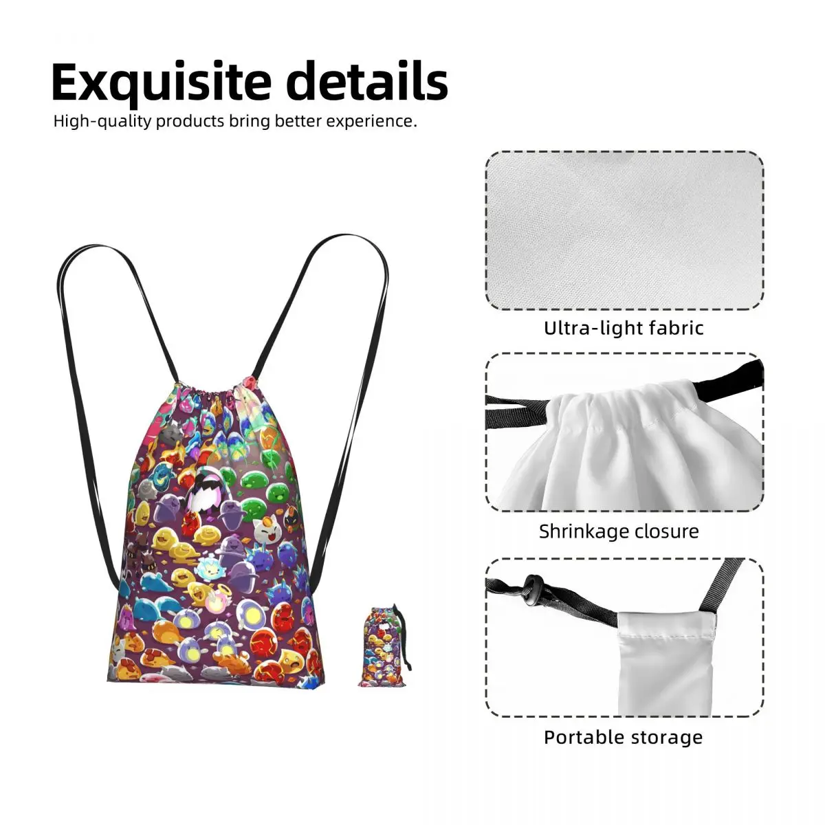 Slime Rancher Cartoon Game Anime Cute Drawstring Backpack hiking cycling Bag Lightweight Storage Drawstring Bag for Men Women