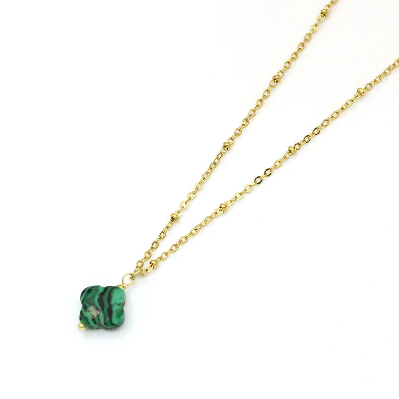 Cut Gemstone Natural Stone Clover Pendant Necklace For Women Stainless Steel Gold-plated Chain Choker Trendy Jewelry