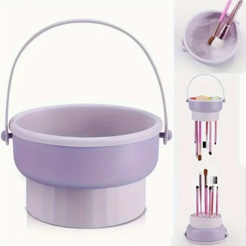 Multi-Function Silicone Makeup Brush Cleaning Bowl With Powder Puff Drying Tool - Makeup Brush Cleaner And Storage Makeup Tool