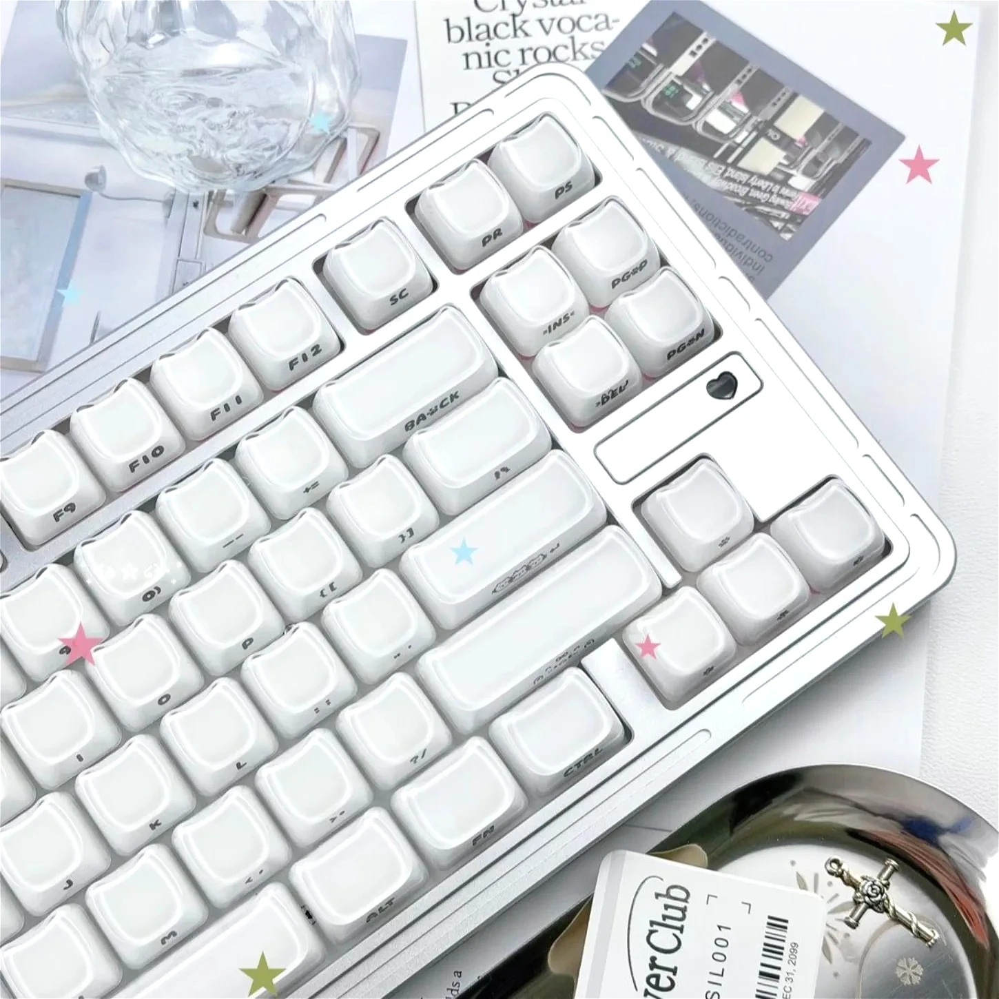 Crystal Jelly Pure White Snowball MAO KEYCAP SET PBT Side Engraved Key Cap Compatible with Mechanical Keyboard Wooting