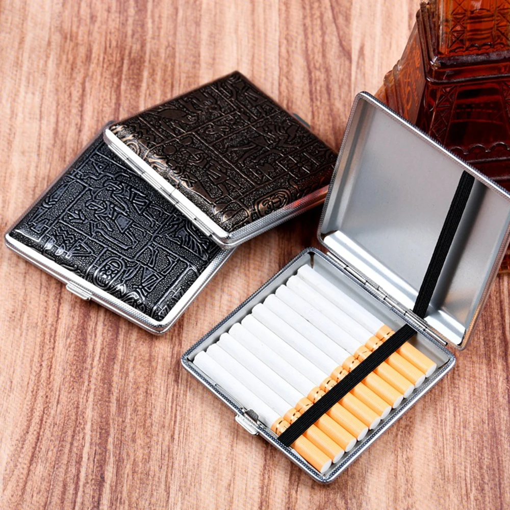WITUSE WX Cigarette Case Brown Cigarette Box Case Holder Metal Leather Holds 12/14/18/20 Cigarettes
