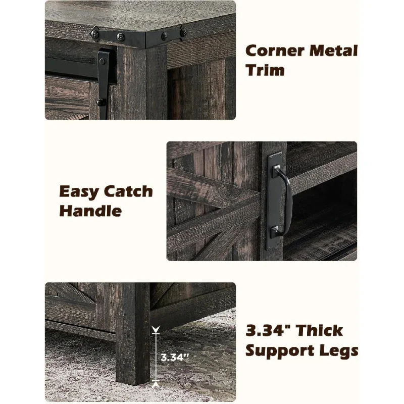 Lift Top Coffee Table with Sliding Barn Door,Rustic Center Table with Hidden Storage Compartment,Lifting Tabletop and Adjustab