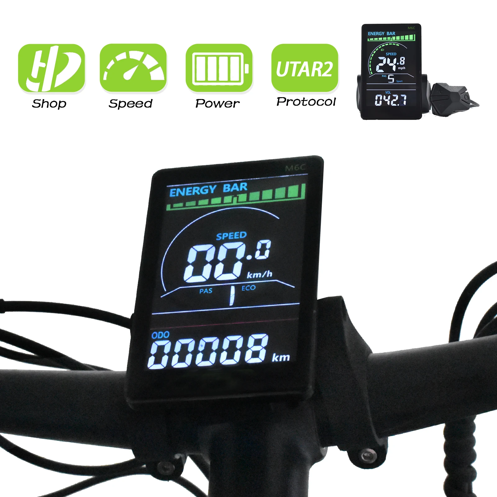 M6C Odometer Applicable To UART2 Electric Bike Bicycle Computer Wired Speedometer Waterproof Bicycle Bicycle Computer