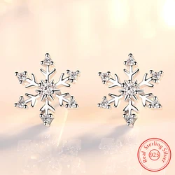 925 Sterling Silver New Jewelry Crsytal Snowflake Stud Earrings For Woman Fashion XY0236