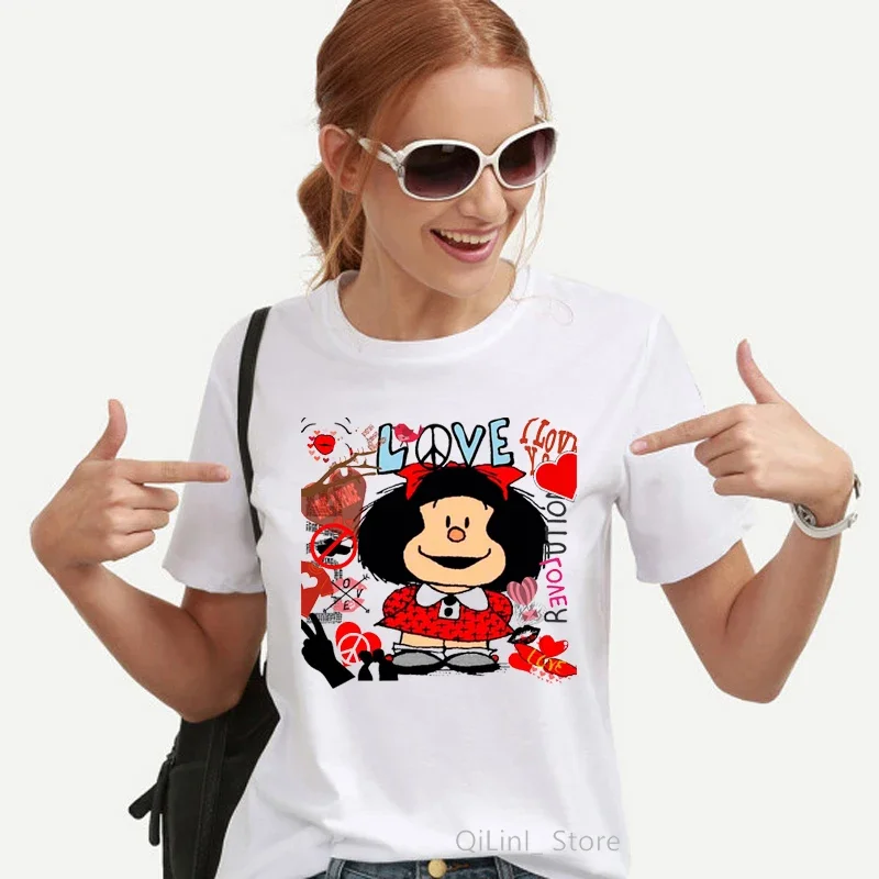 Kawaii divertente Mafalda stampa grafica T-Shirt donna Harajuku vestiti estetici maglietta bianca maglietta 2021 moda Casual femminile