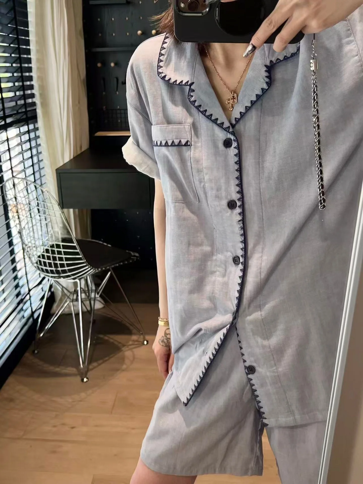 nothing-summer-thin-cotton-pajamas-couple-sleepwear-loose-casual-home-clothes-short-sleeve-shorts-for-men-and-women