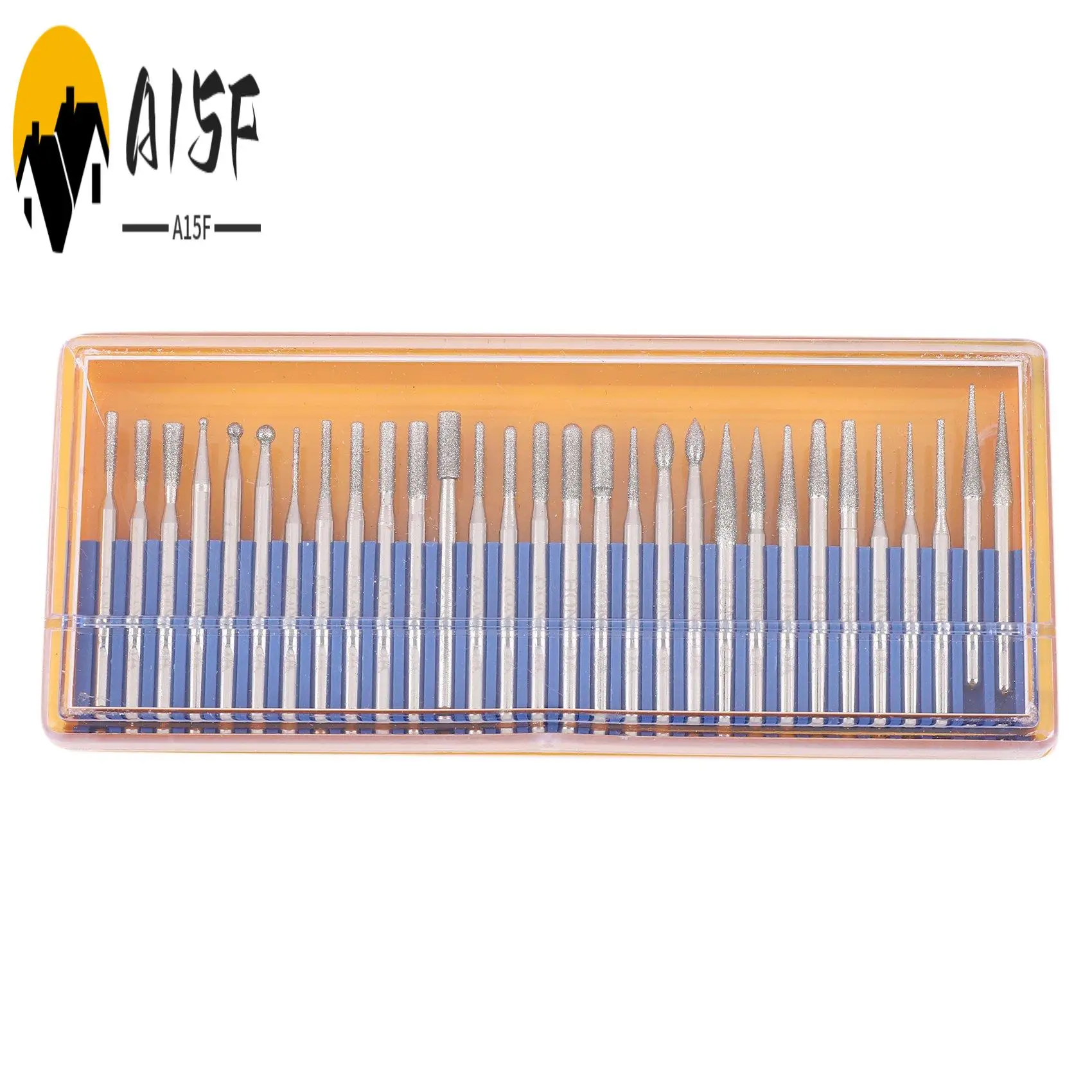 A15F-30 Pcs Bur Grinding Stone Grinding Head Set Coated Carving Burrs Rotary Tool Bit Grit 120 Shank 3Mm 1/8 Inch For Dremel Too
