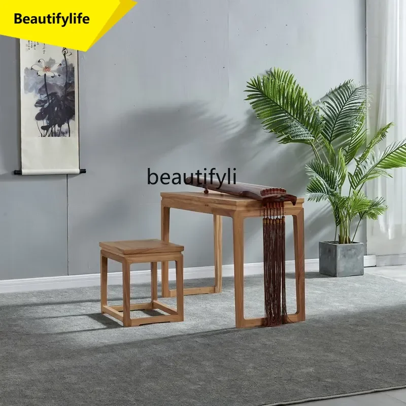 NQ52 Hot sales Old elm calligraphy table Solid wood guqin stool Resonance piano table and chairs Simple log Chinese style
