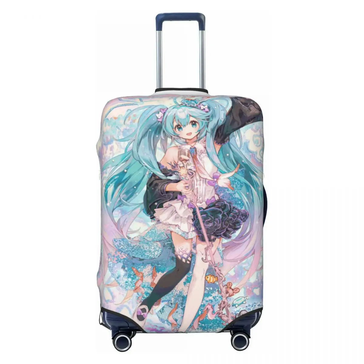 カスタム初音ミク-vocaloid-ロックアニメ荷物カバー弾性旅行スーツケース保護カバー-18-32-インチに適しています