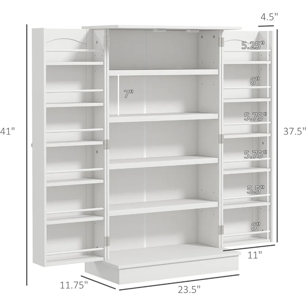 Lemari Penyimpanan Dapur 41", Lemari Dapur Berdiri Bebas dengan 12 Rak Pintu, Pintu Ganda, Rak 5 Tingkat yang Dapat Disesuaikan
