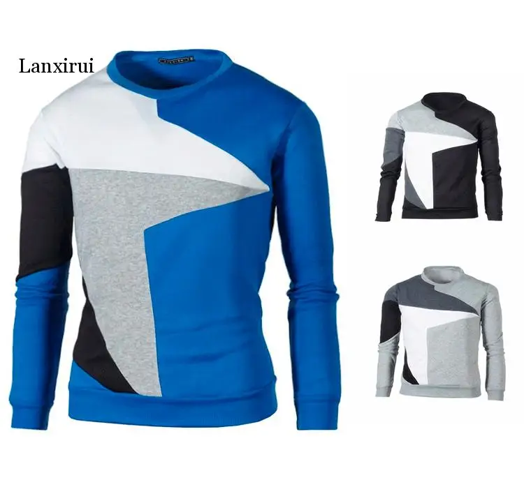 

Men's Matching Color Casual Fleece Hoodies Round Collar Contrast Color Long Sleeve Fleece Slim Fit Mens Pullove Sportswear
