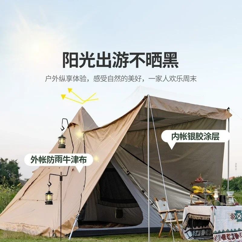 Fully automatic aluminum pole pyramid tent, double-layer rainproof, quick opening, no camping tent