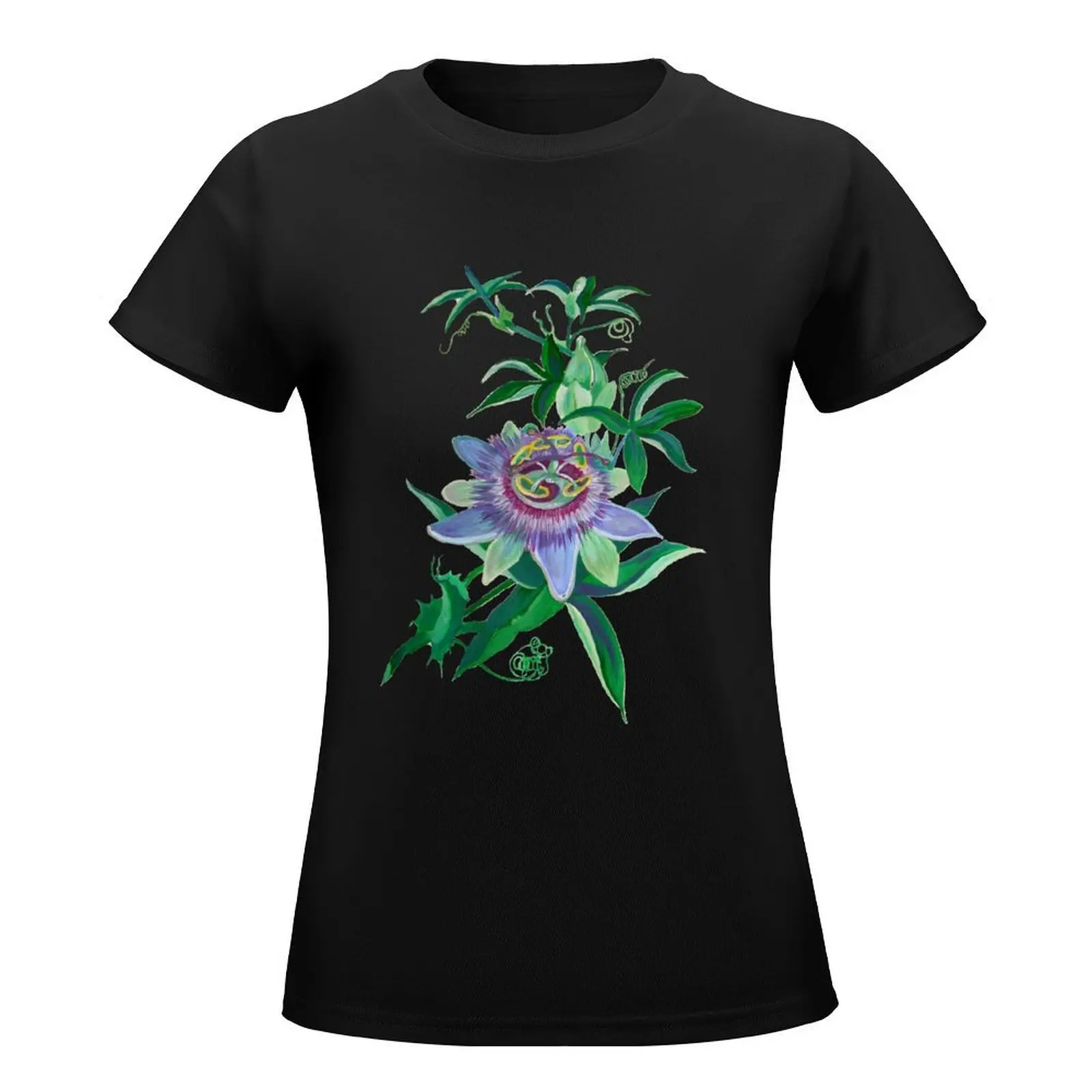 Passion Flower Blossom Cut Out T-Shirt summer clothes vintage clothes Women's summer blouses 2024