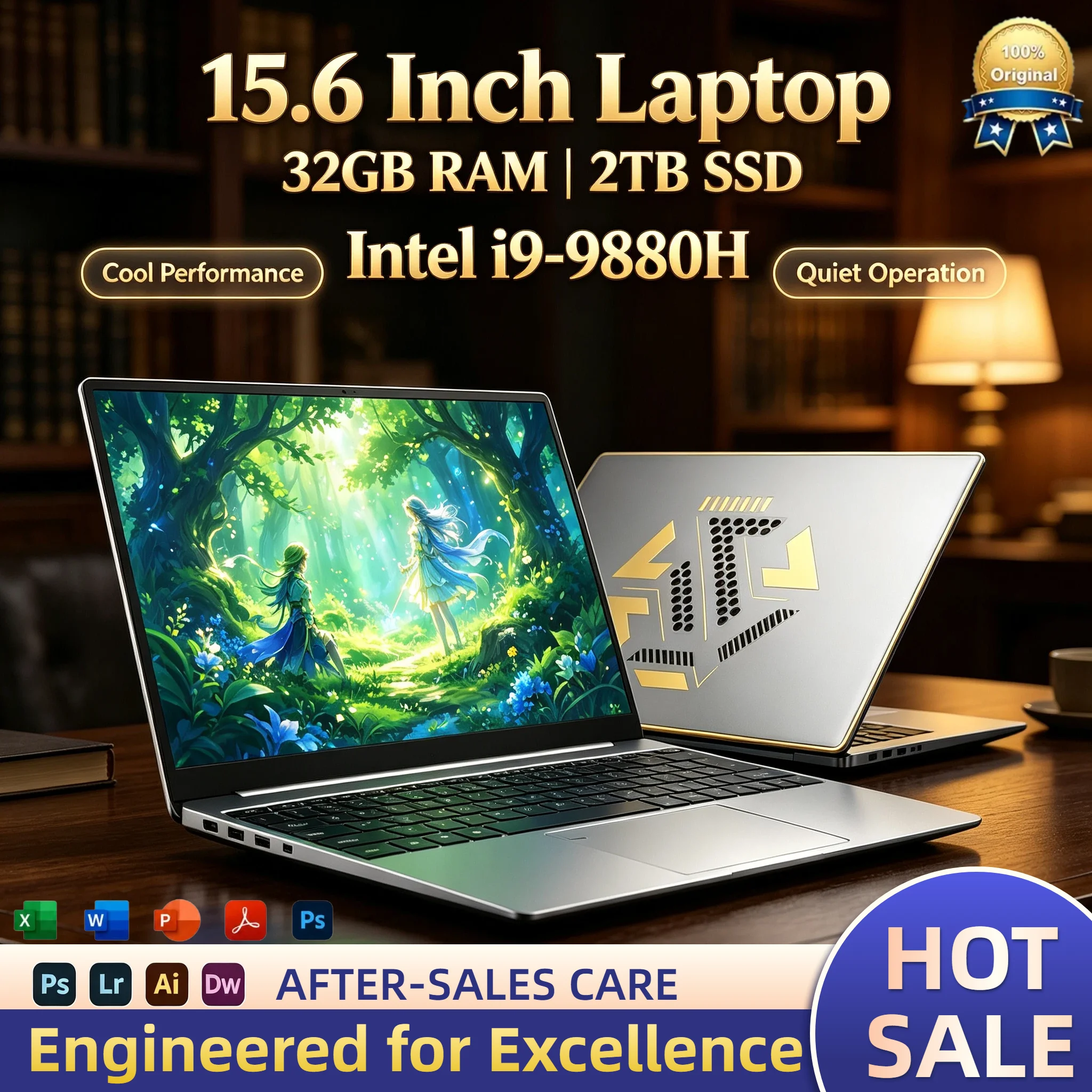 New 15.6" Laptop Intel Core I9-9880H 32GB RAM 2TB SSD Ultra Slim Gaming Laptop 1920*1080 Office Study Home Use Pro