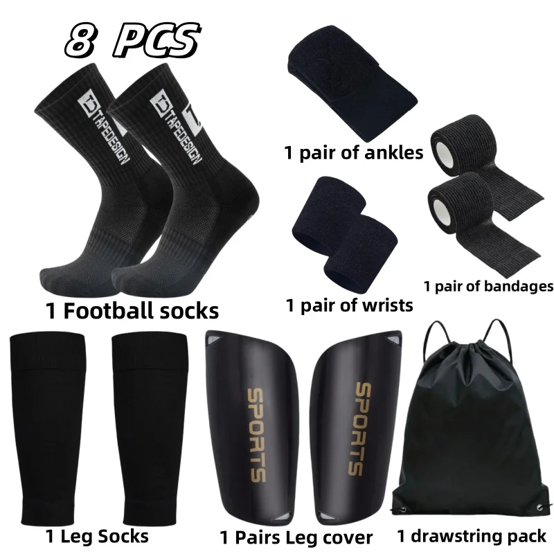 

8 -piece set of zipper bag men's football socks covered leg guard board 1 pair of ankle nursing lady 2 wrists 1 pair of bandages