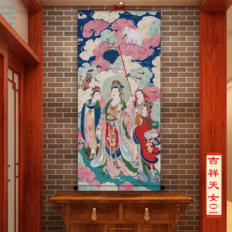 Auspicious Heavenly Girl Hanging Picture, Exquisite Home Auspicious Feng Shui Decoration Hanging Picture