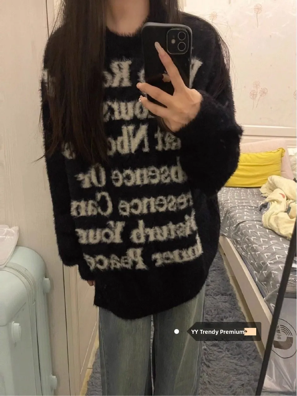 

Ретро-свитер из мягкого пушистого меха норки с круглым вырезом, свободный женский топ, теплый, с буквенным принтом, в стиле Lazy Sle Bla, зимний свитер