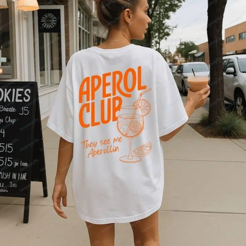 Aperol Club T-Shirt They See Me Aperollin Tops Trendy Summer Cocktail Party Unisex Tee Vacation Drinks Vintage Women Clothes
