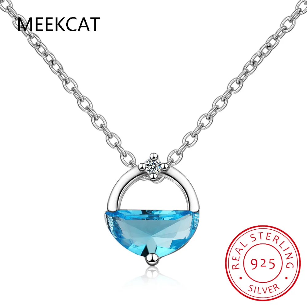 925 Sterling Silver Crystal Semi-Circle Pendants Necklaces For Women Party Luxury Designer Jewelry Colar de Prata Free Shipping