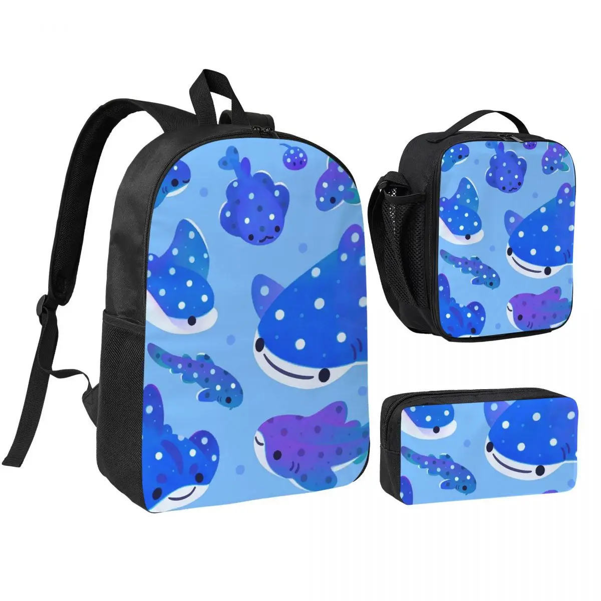 

Polka Dot Shark Backpack Student BookBag School Bag Shoulder Bags 3ps Insulated Lunch Bag Pencil Case