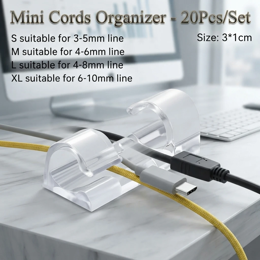 20Pcs Self Stick Cable Clips Wire Organizer for Table and Wall Data Line Management