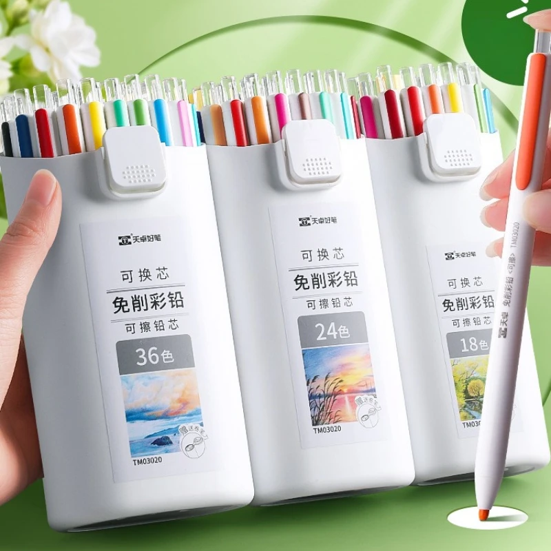 12/18/24/36 Colors Non Sharpening Colored Pencil Replaceable Refill Oil Based Propelling Pencil Erasable Painting Supplies