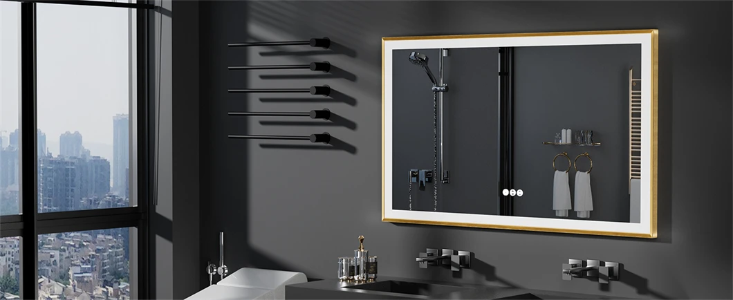 LED Bathroom Mirror Large Wall Mounted Mirror Aluminum Frame Vanity Mirror 3 Colors, Anti-Fog, Dimmable Front Light