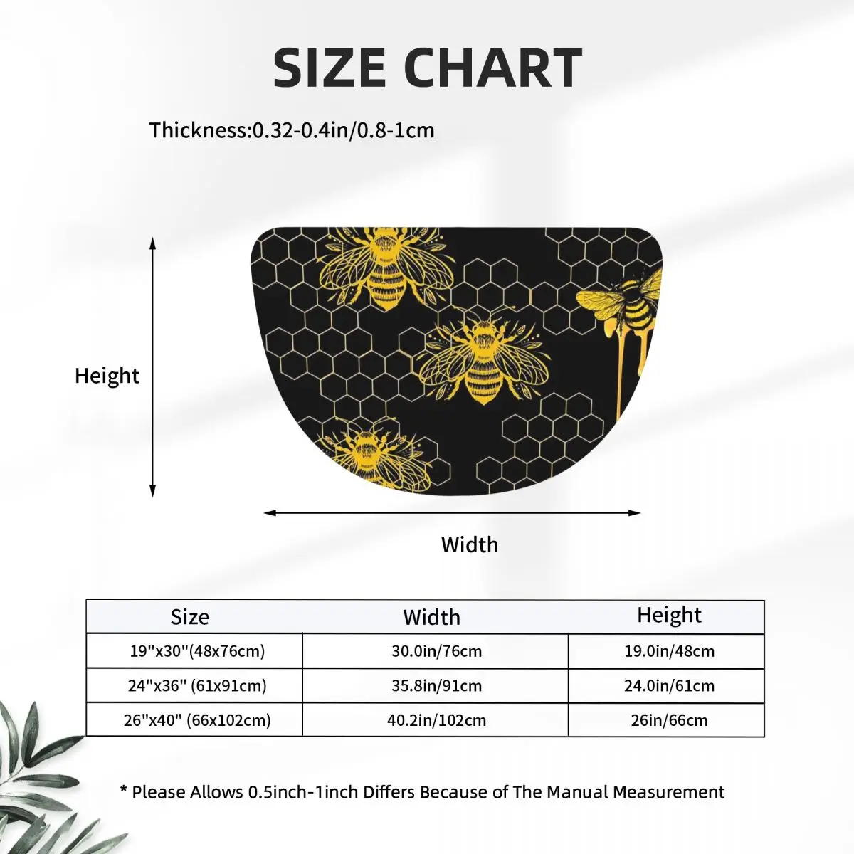 Honey Bee Pattern Soft Flannel Half Round Doormat Non Slip Bathroom Mat Absorbent Floor Carpet for Garage
