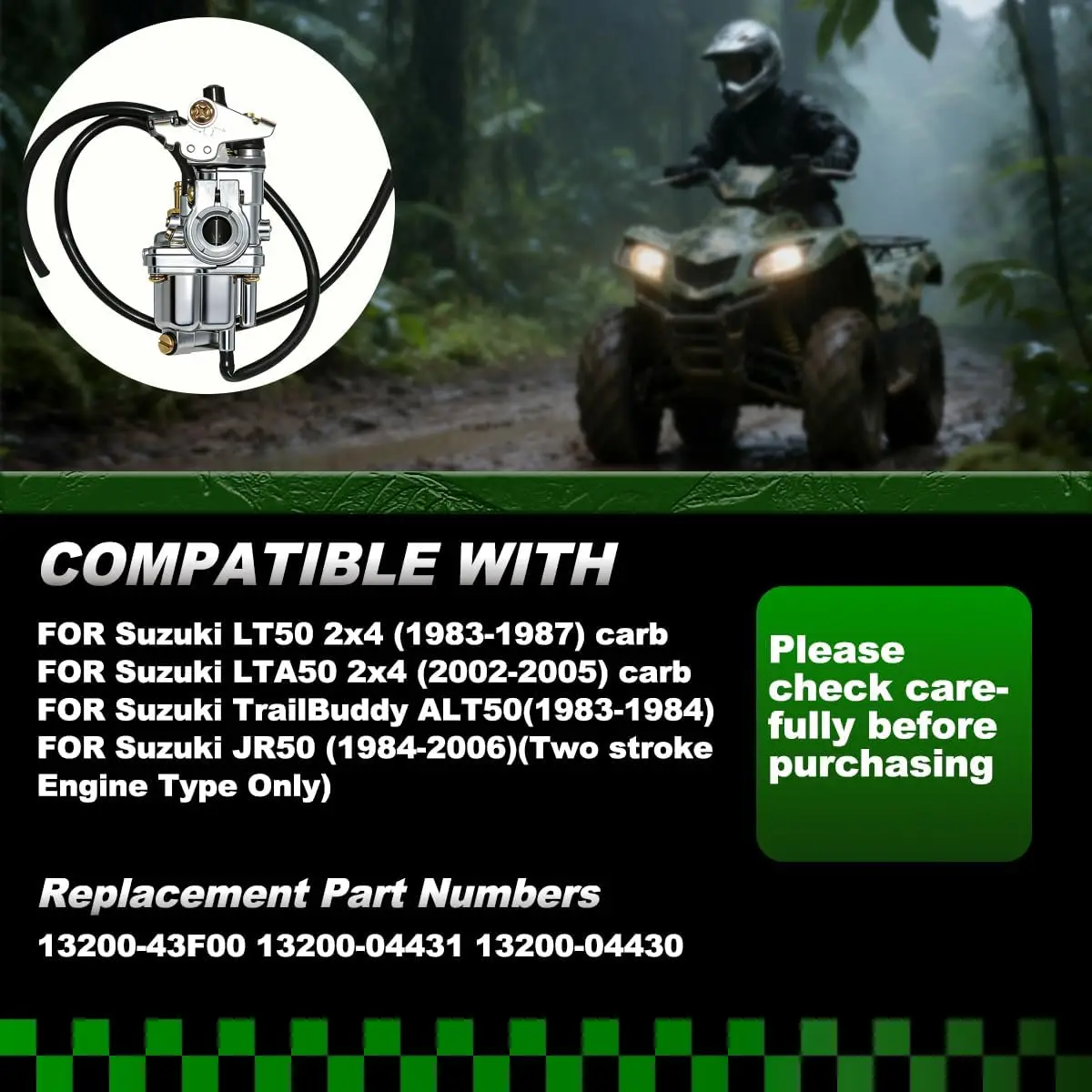 LT50 Carburetor Fit for Suzuki LT50 1983-1987 50 LT-A50 2002-2005 JR50 1984-2006 ATV Quadrunner with Air Filter Box Carb