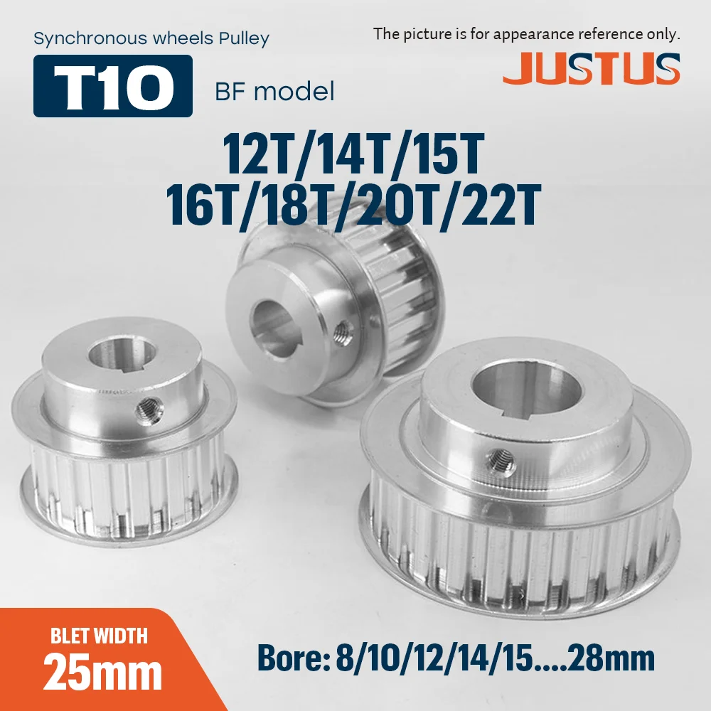 T10 12T/14T/15T/16T/18T/20T/22T BF Timing Pulley With Hub 6061 Aluminum Wheel Width 27mm Bore 8-28mm Custom Keyway For T10 Belt