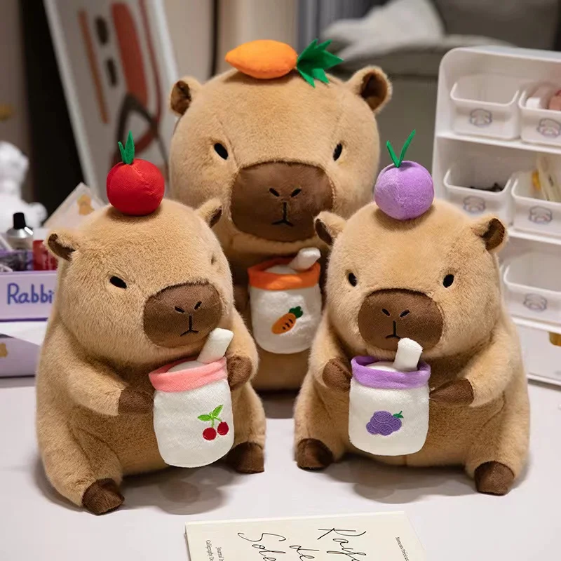

Creative Plush Toy Pillow Cute Fruit Milk Tea Capybala Doll Soft Stuffed Decompression Companion Doll Home Decoration Best Gift