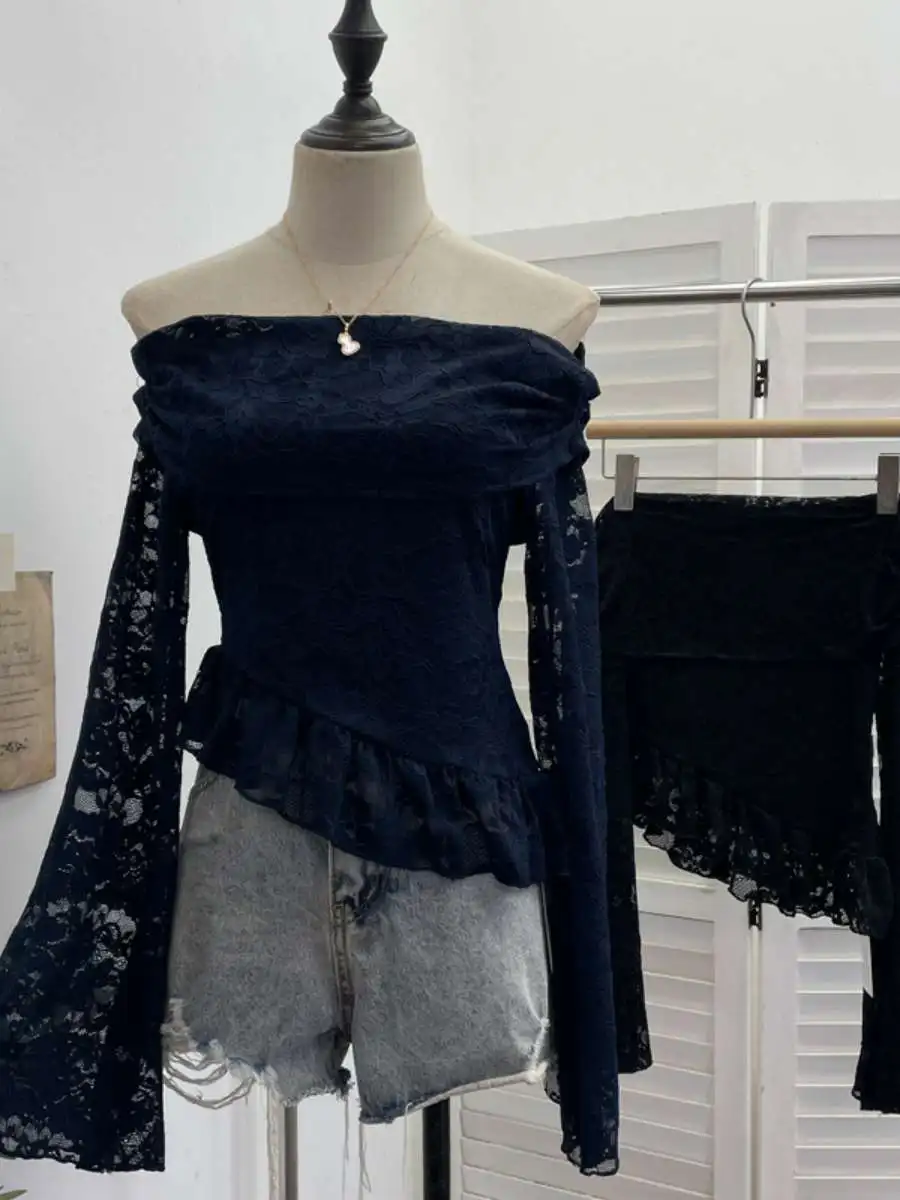 

Sexy Lace ort Sve Long Sve Bodycon Bell Sve Top Women's Faion Spring Autumn Winter Color Base irt