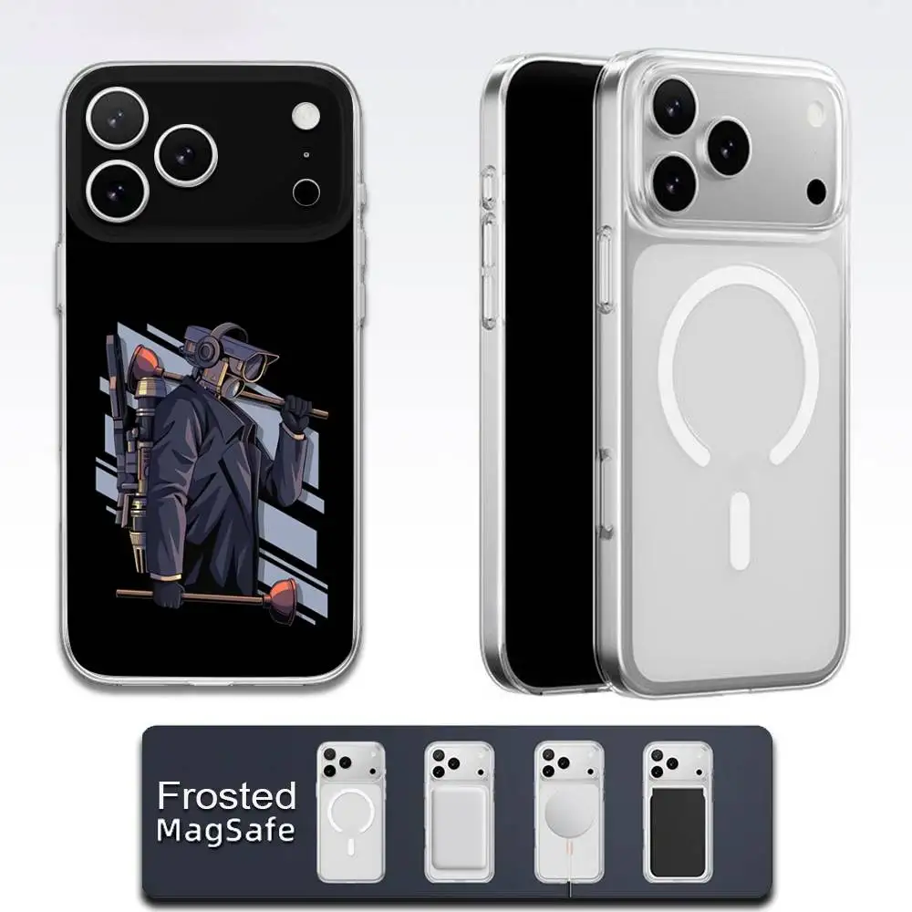 حافظة هاتف مرحاض كارتون S-Skibidi لهاتف آيفون 17,16,15,14,13,12,11,Pro,Max,Plus,E,Air,Mini Magsafe شفافة