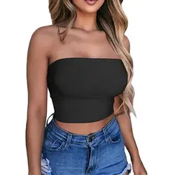 Womens Sexy Strapless Off Shoulder Crop Tube Top Solid Color Stretchy Bandeau