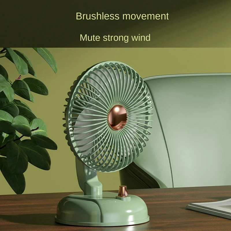 2000Mah Summer Fan Mute Automatic Oscillating Head Desk Fan USB Charging High Wind Power Fan Fit For Home Green