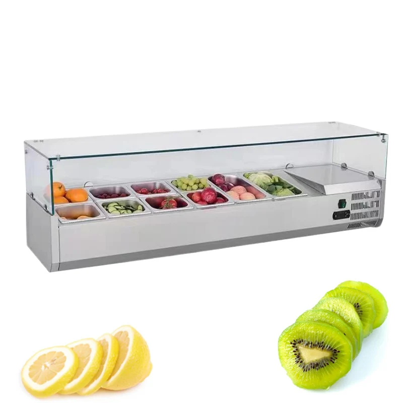 Armário de exibição refrigerado de frutas vegetais de mesa comercial geladeira para supermercado armário de exibição de salada de frutas