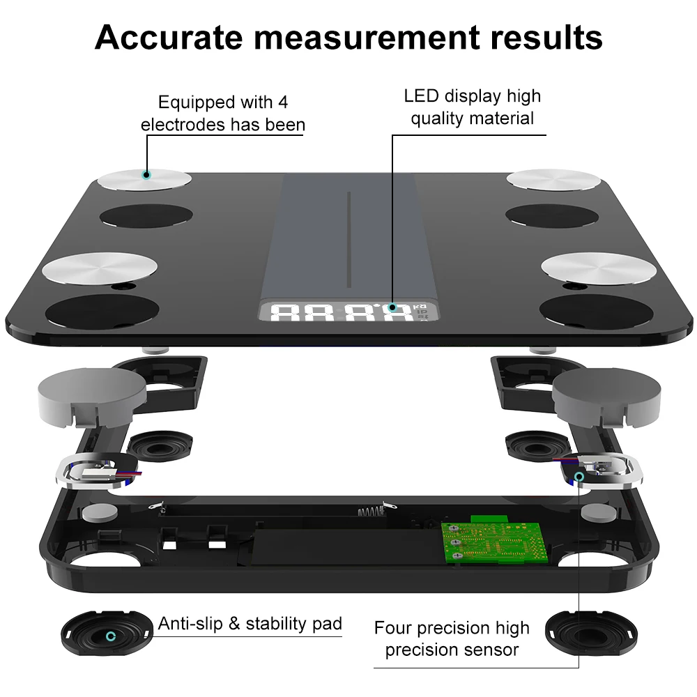 INSMART Bluetooth Bathroom Scale BMI Floor Body Scales LED Digital Smart Weight Scale Body Fat Composition Analyzer Scales