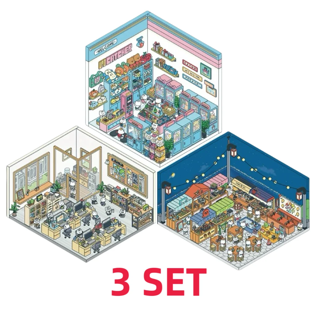 Dongmen السوق الليلي ملصقات المناظر الطبيعية آلة الدمية مذكرة العمل الأصلية ملصقات المناظر الطبيعية ثلاثية الأبعاد منزل ثلاثي الأبعاد