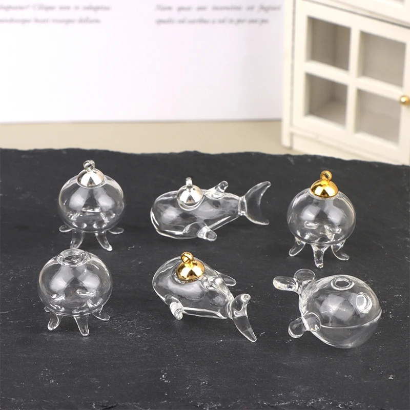 Creative 1:12 Dollhouse Miniature Jellyfish Shark Marine Life Bottle W/Cover Glass Jar Model Decor Toy Doll House Accessories