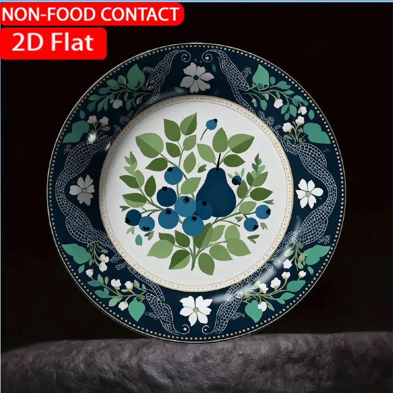 1pc Botanical Ceramic Plate - Pear-Shaped Suitable for Home Desk Decor, Non-Food Contact Ornament with Botanical, Elegant