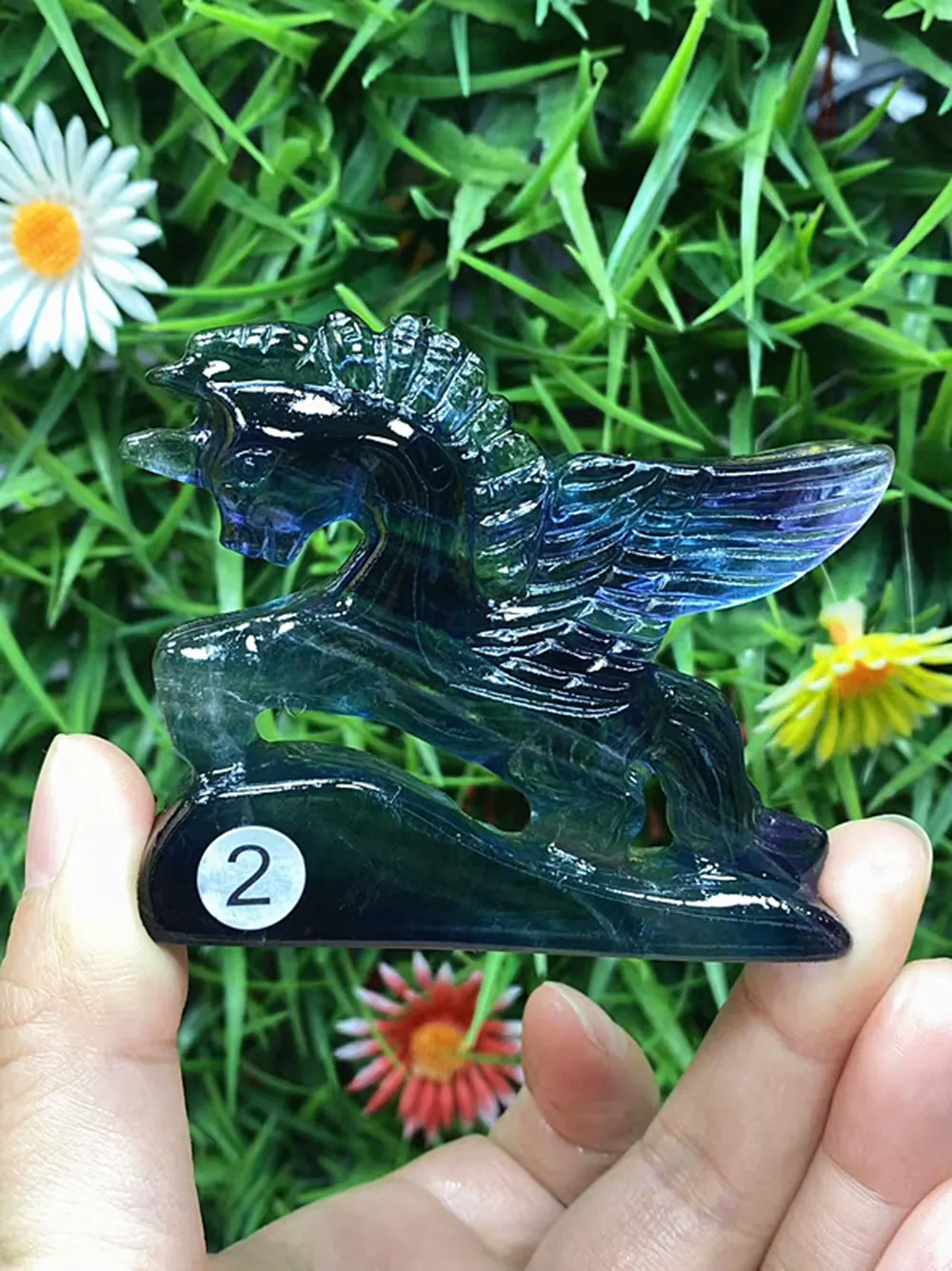 Natural quartz crystal fluorite carving - Flying Horse - Home decoration - Decorative piece