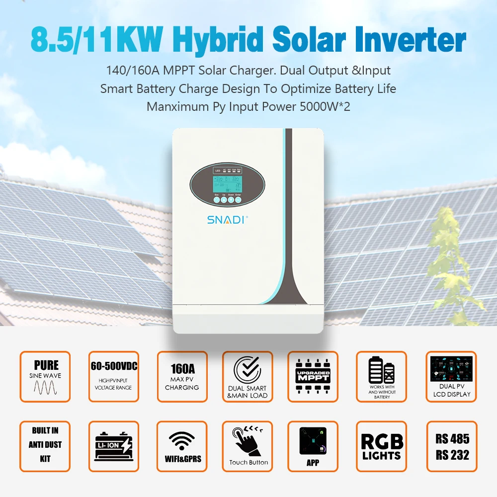 11kw توربينات الرياح Mppt جهاز التحكم في الشحن الهجين العاكس خارج الشبكة المحمولة مرحبا/gh التكرار/وينسي موجة جيبية نقية العاكس للطاقة الشمسية #2