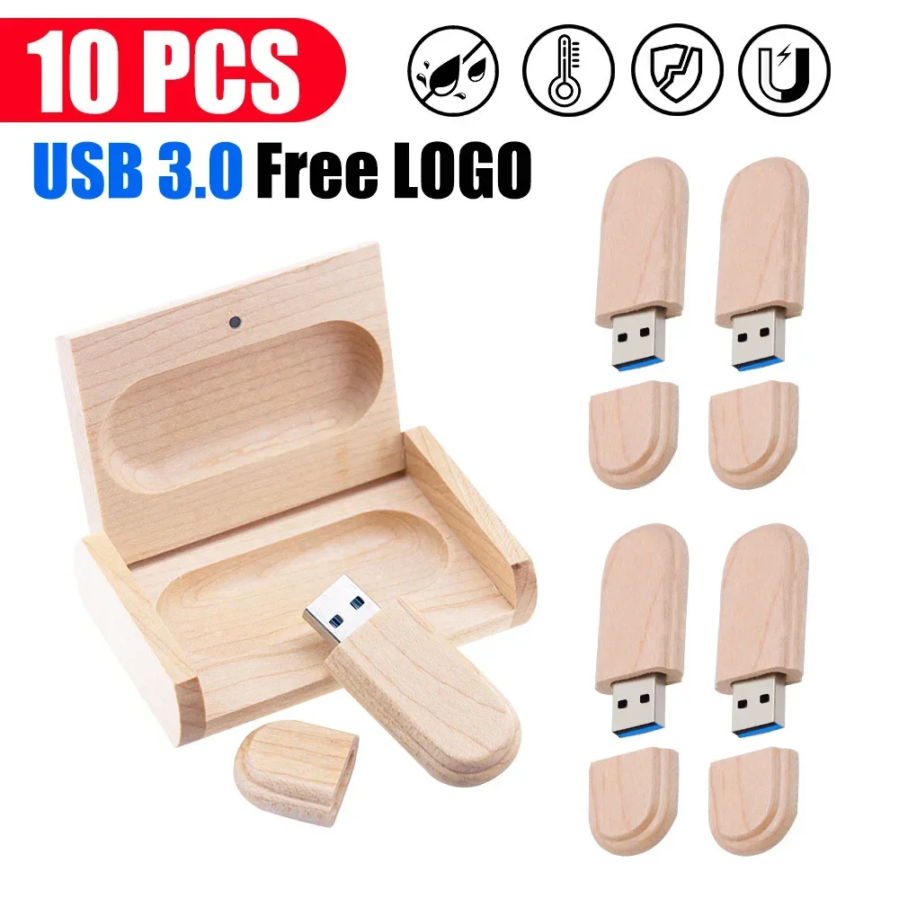 10 UNIDS LOTE USB 3.0 Unidad Flash 128GB Memory Sticks Logotipo Libre de Madera Personal Personalizado Pendrive 8GB 16GB 32GB 64GB Regalos de Boda