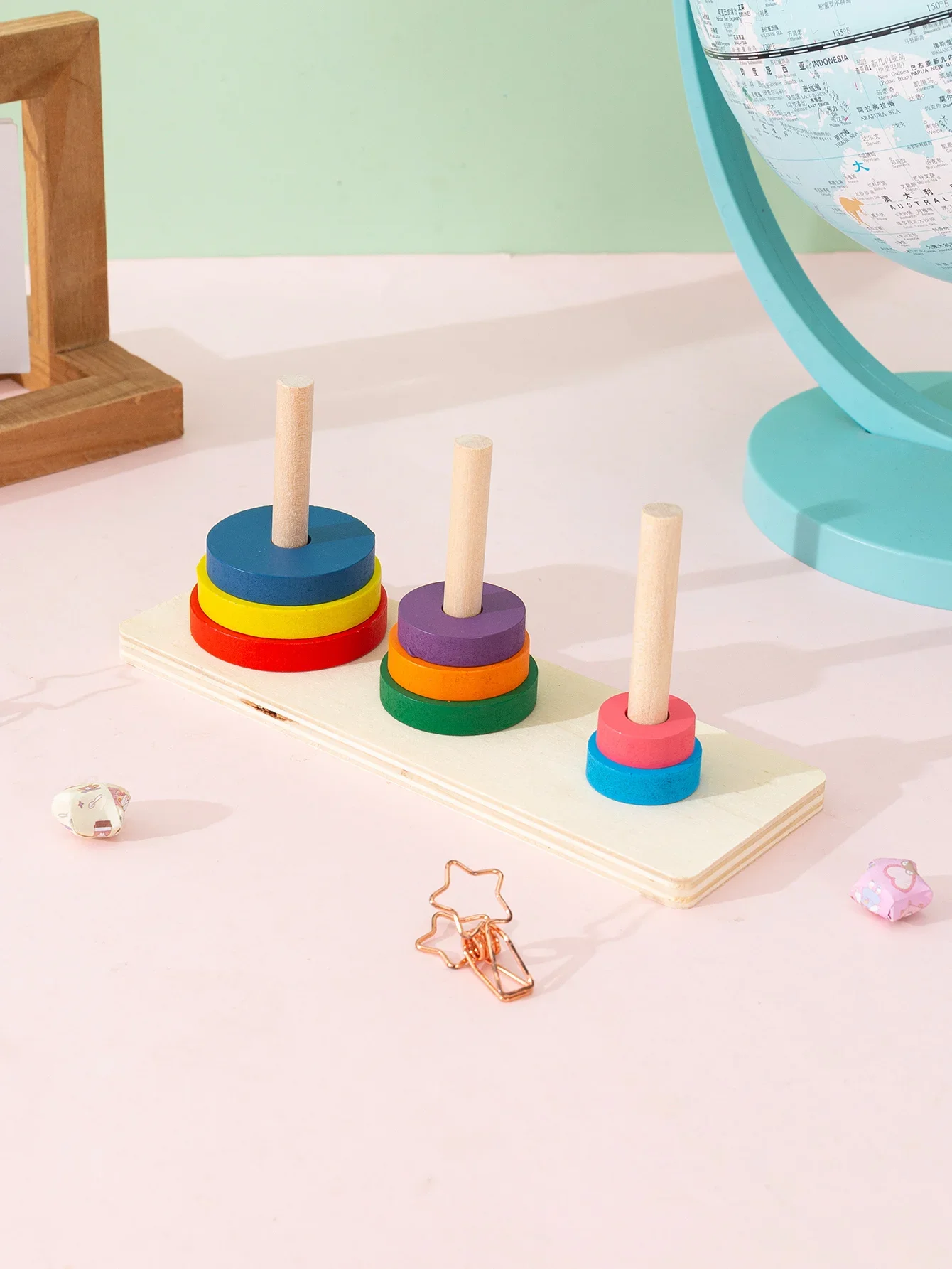 Drewniana tęcza do układania pierścieni, zabawka edukacyjna Montessori, gra geometryczna z kolorami i kształtami dla dzieci.