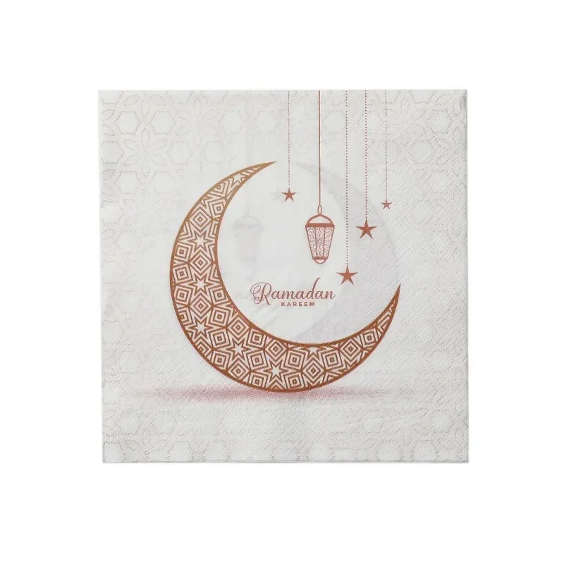 10/20pcs 33cm 2-Ply Golden Moon Printed Napkins Ramadan Festival Decorative Paper Butterfly Bone Bart Paper Wine Glass Flower